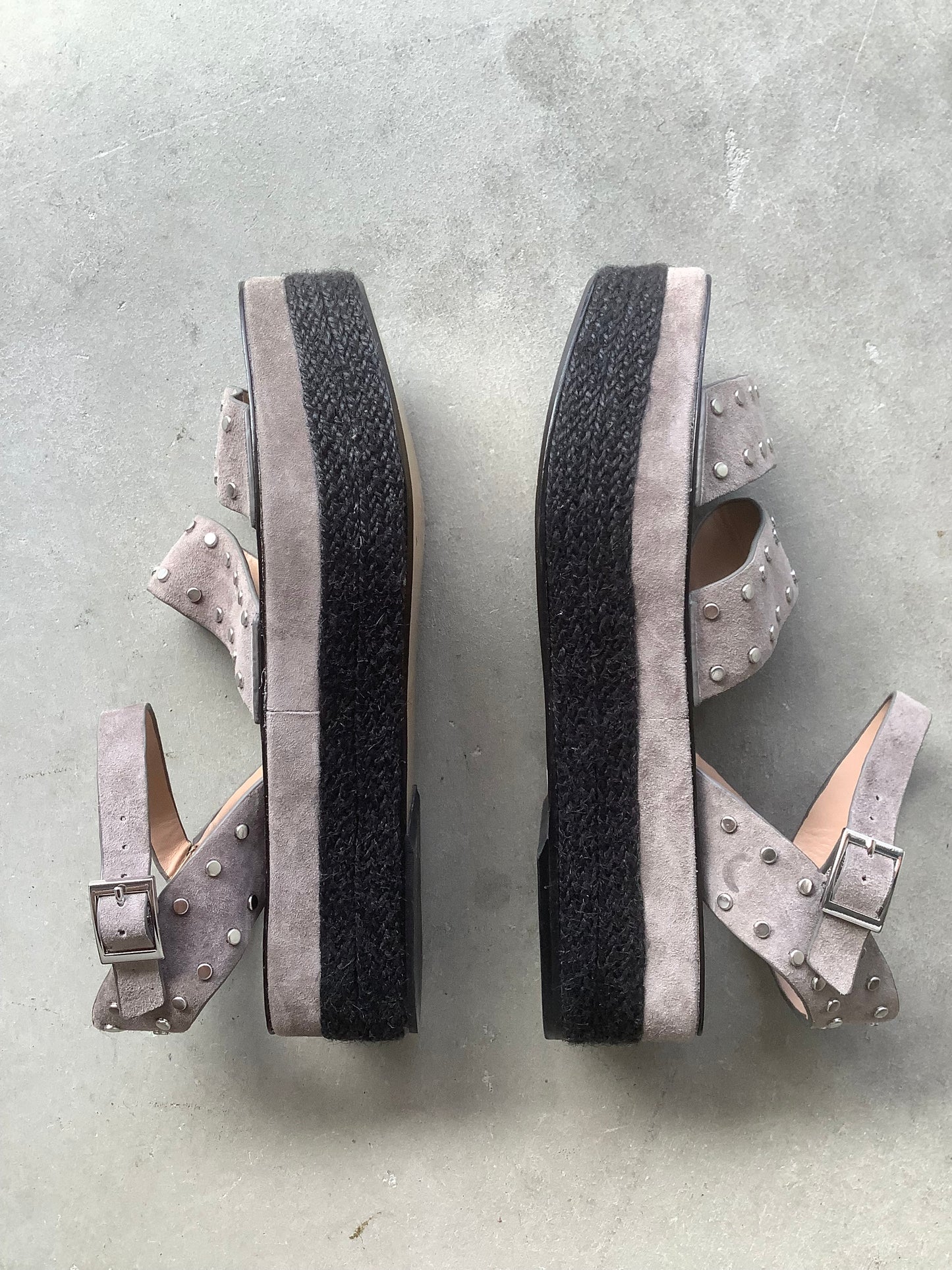 Grey suede platform sandals US 8