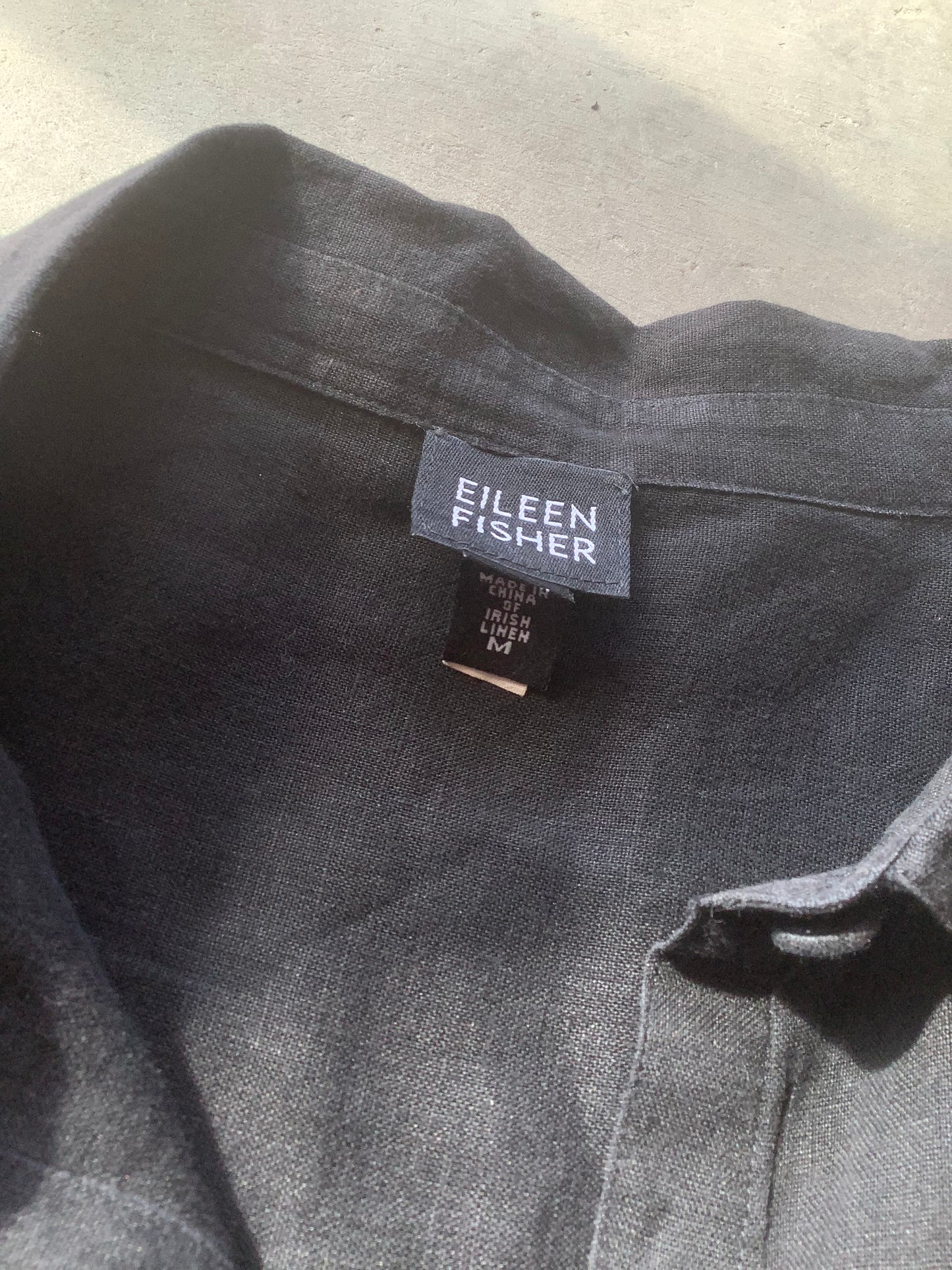 Black linen long button-down