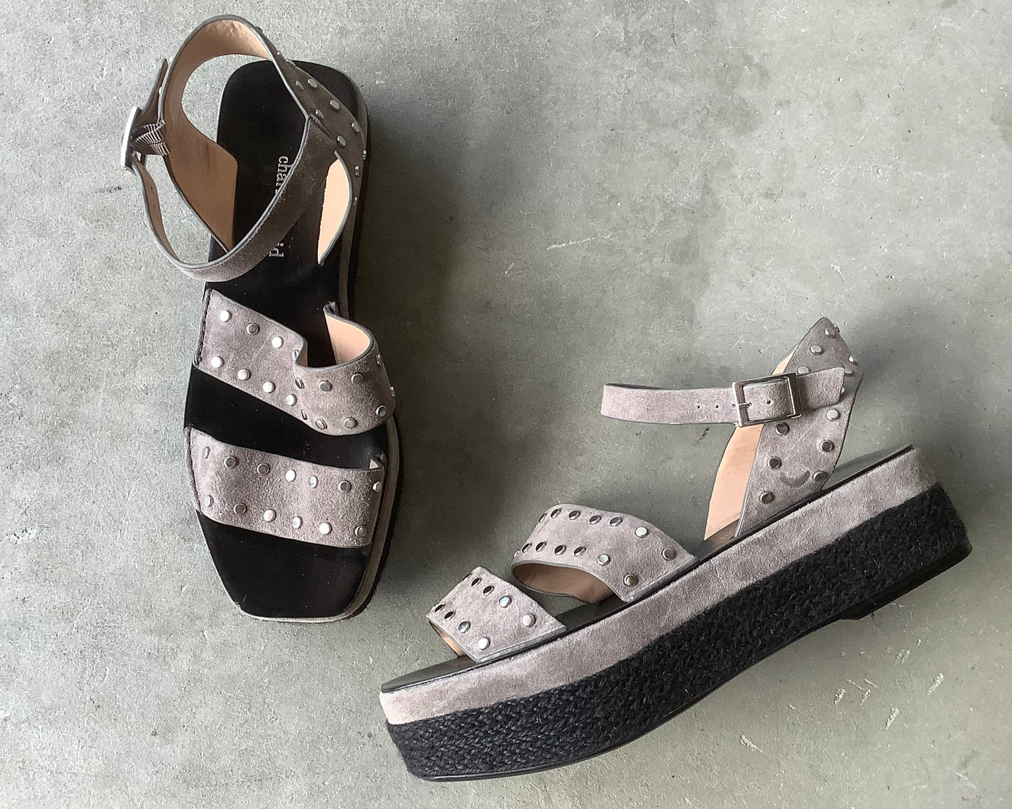 Grey suede platform sandals US 8