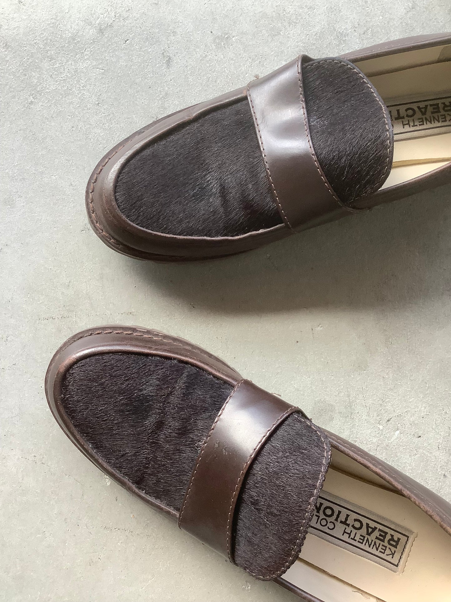 Brown pony hair leather loafers US 8.5