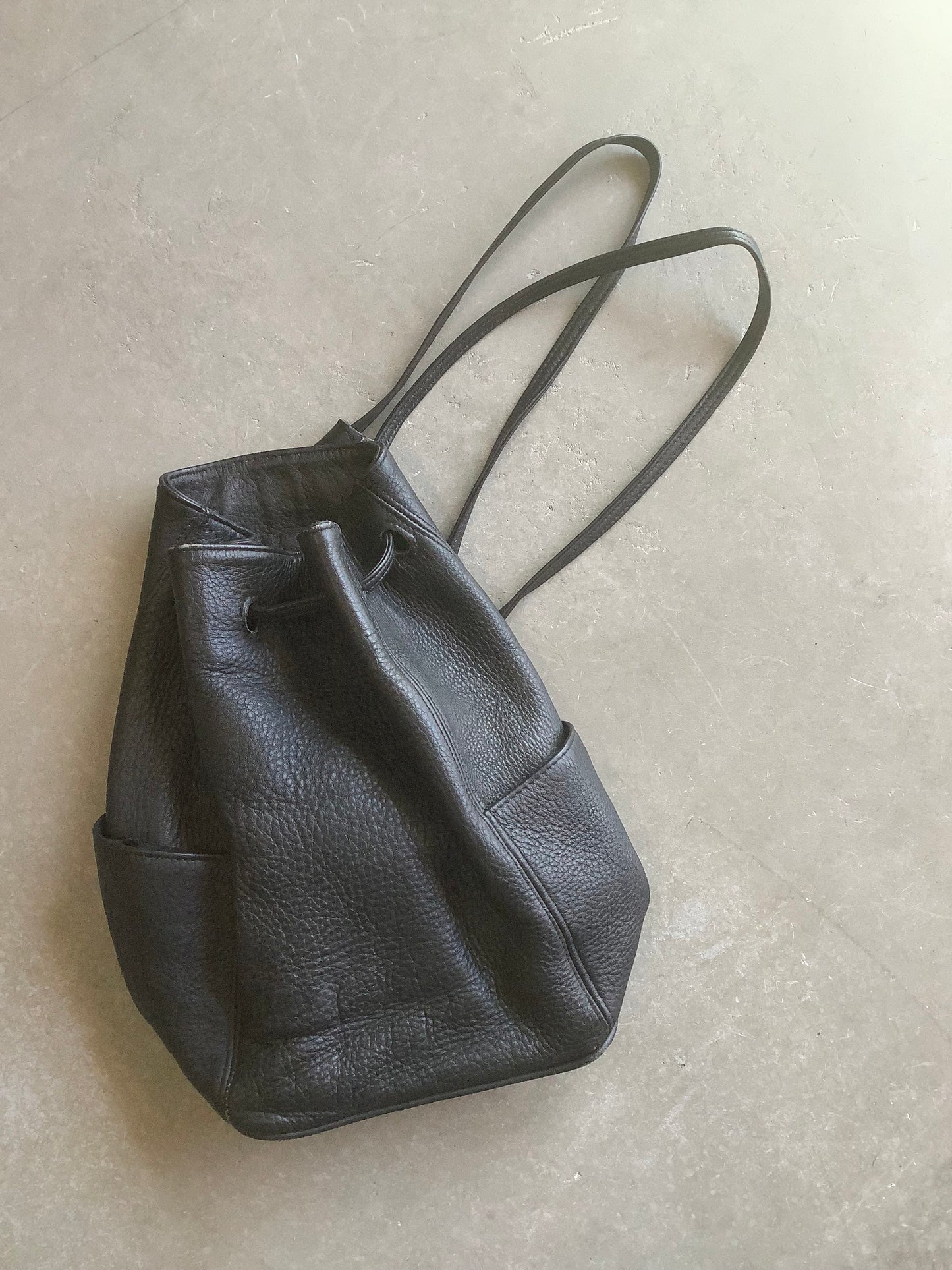 Black pebbled leather backpack
