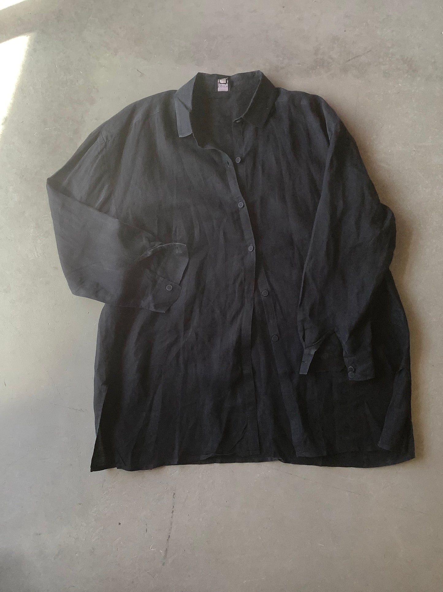 Black linen long button-down