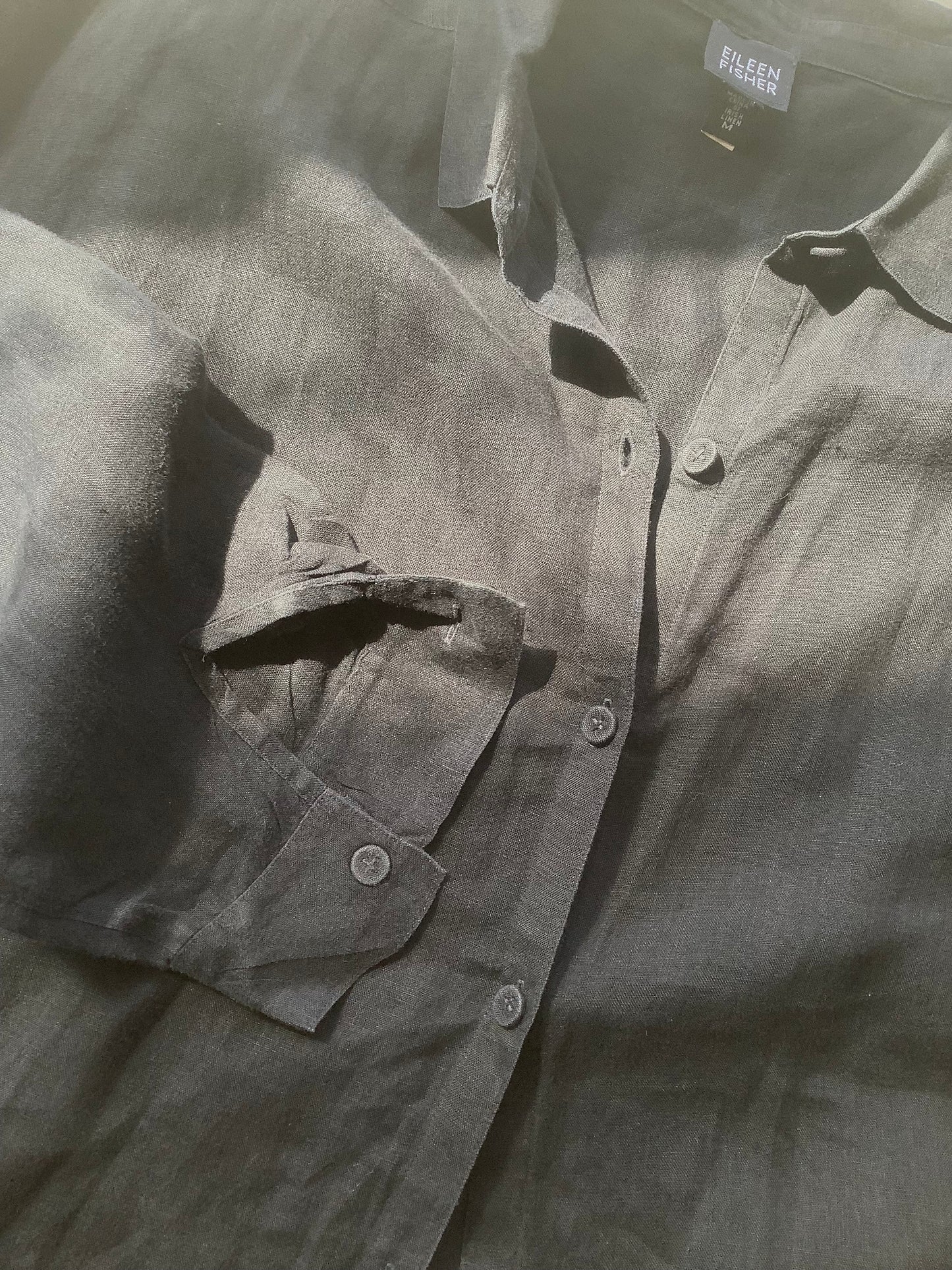 Black linen long button-down