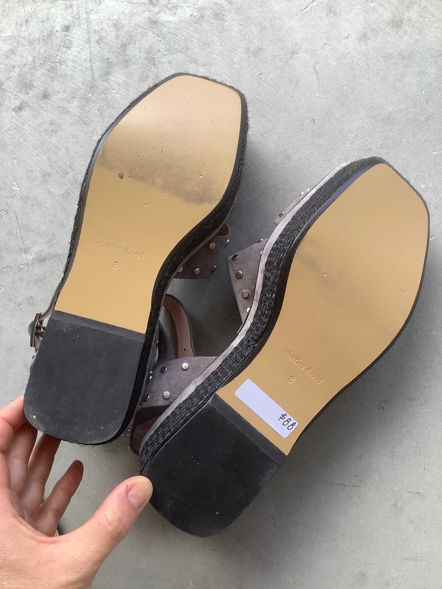 Grey suede platform sandals US 8