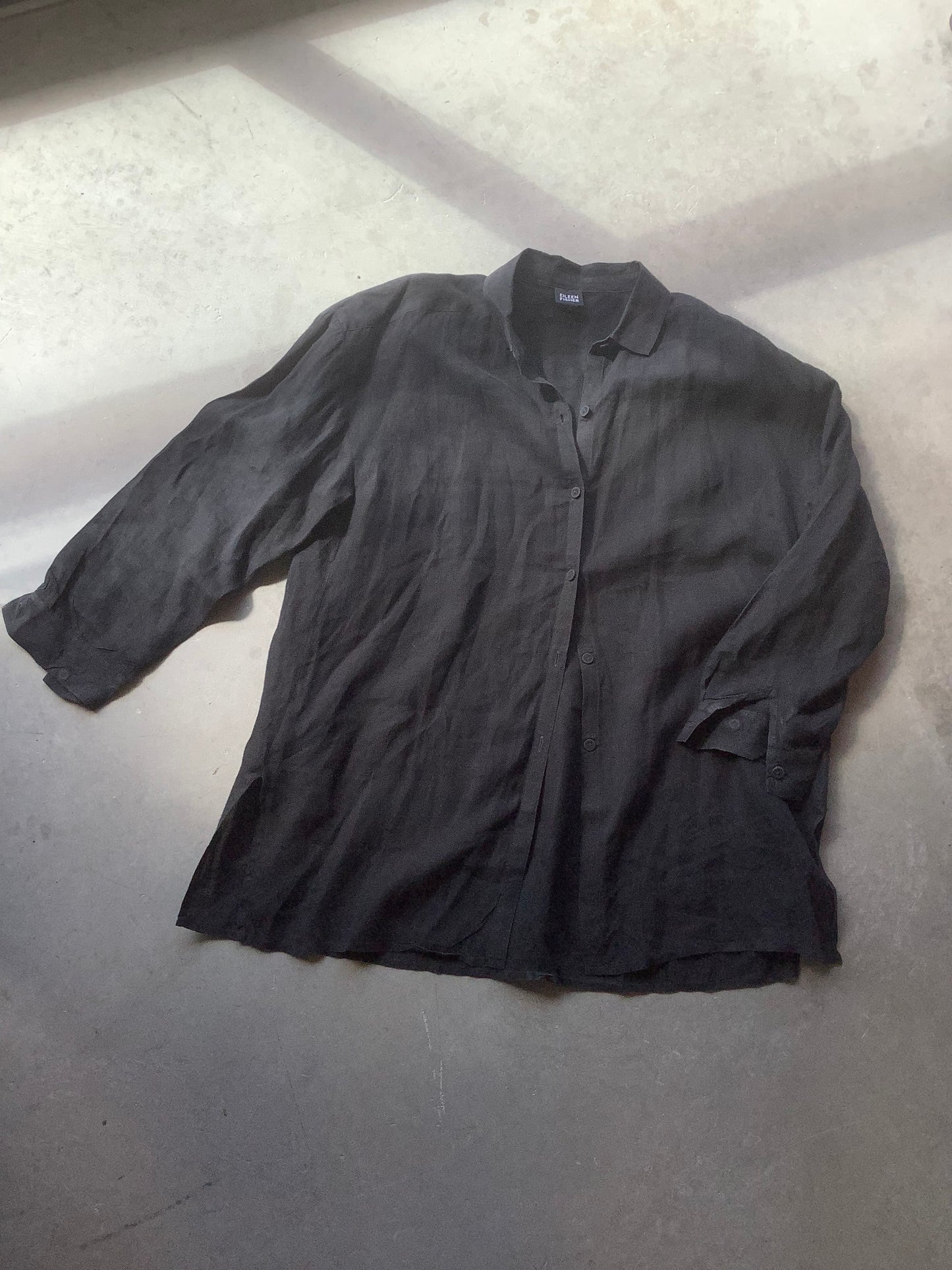 Black linen long button-down