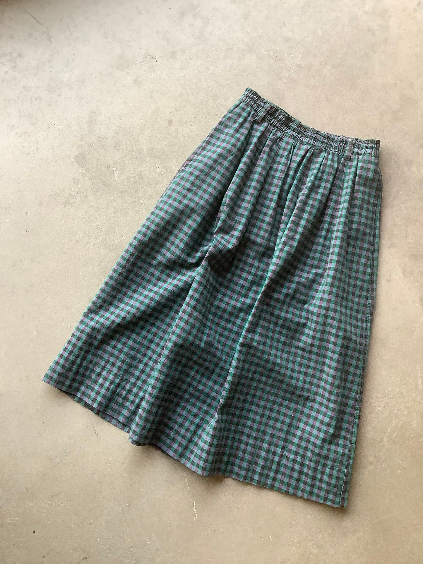 Green cotton gingham Midi skirt
