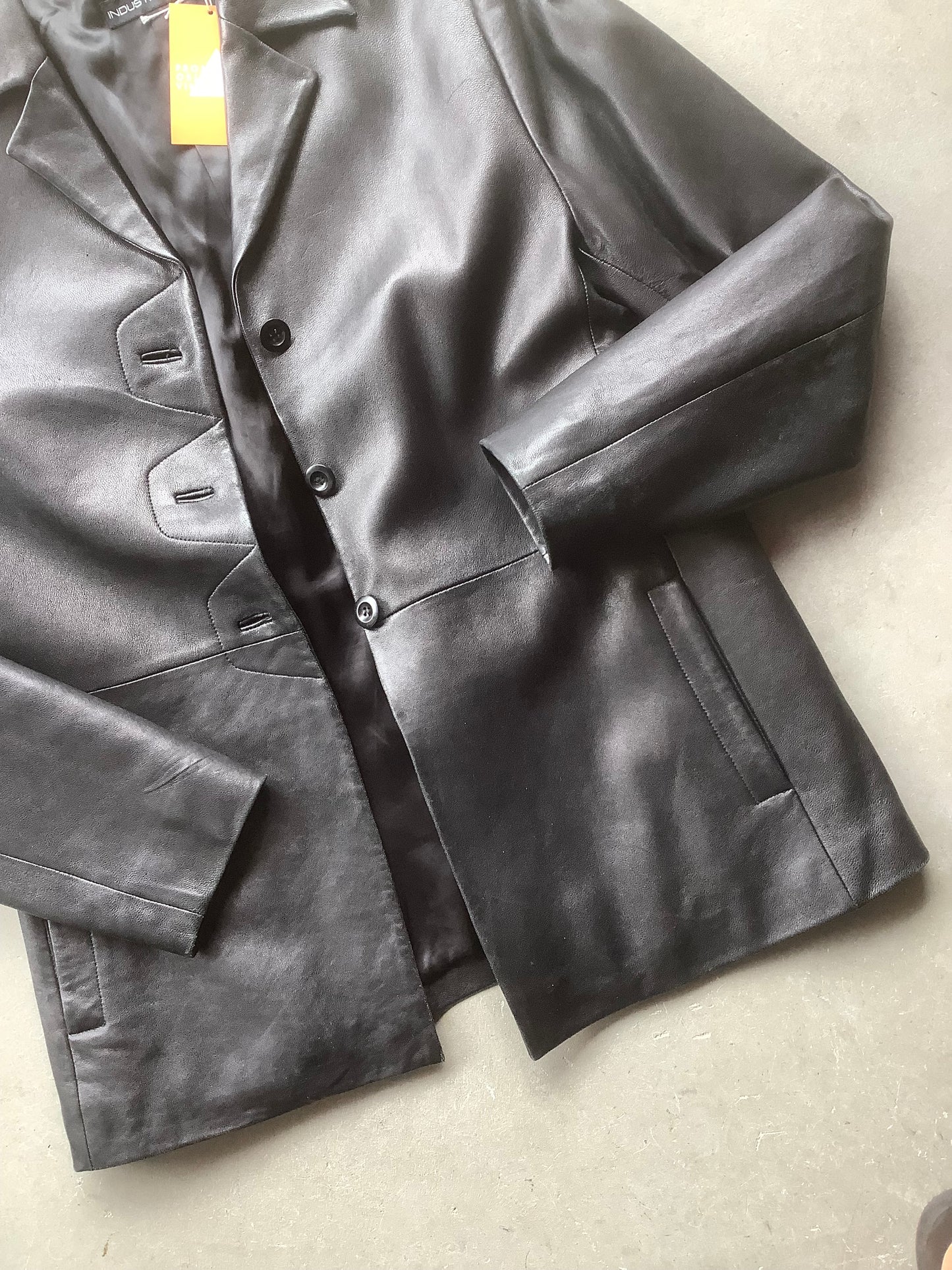 Black leather button-up jacket
