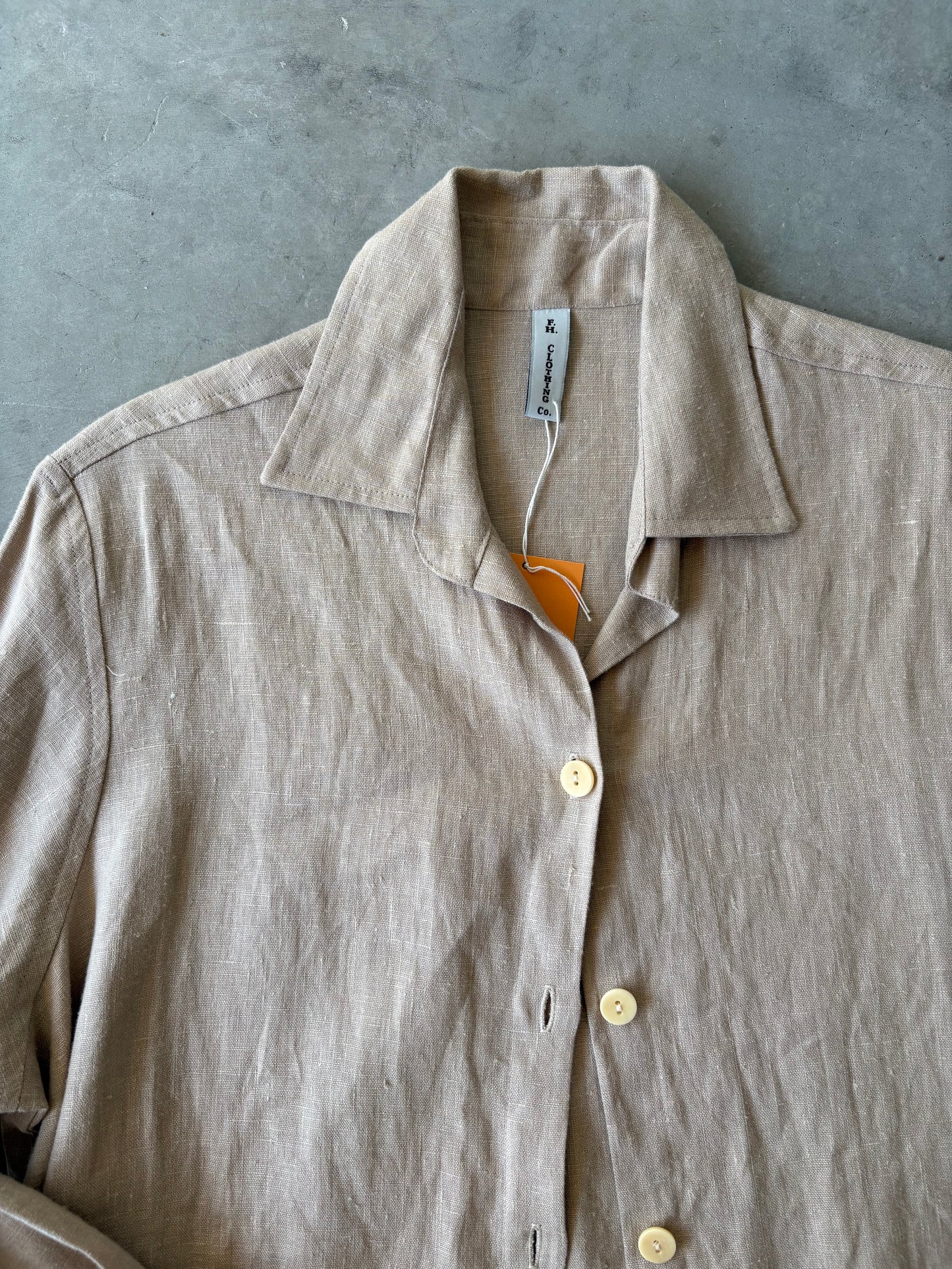 Tan linen long button-down