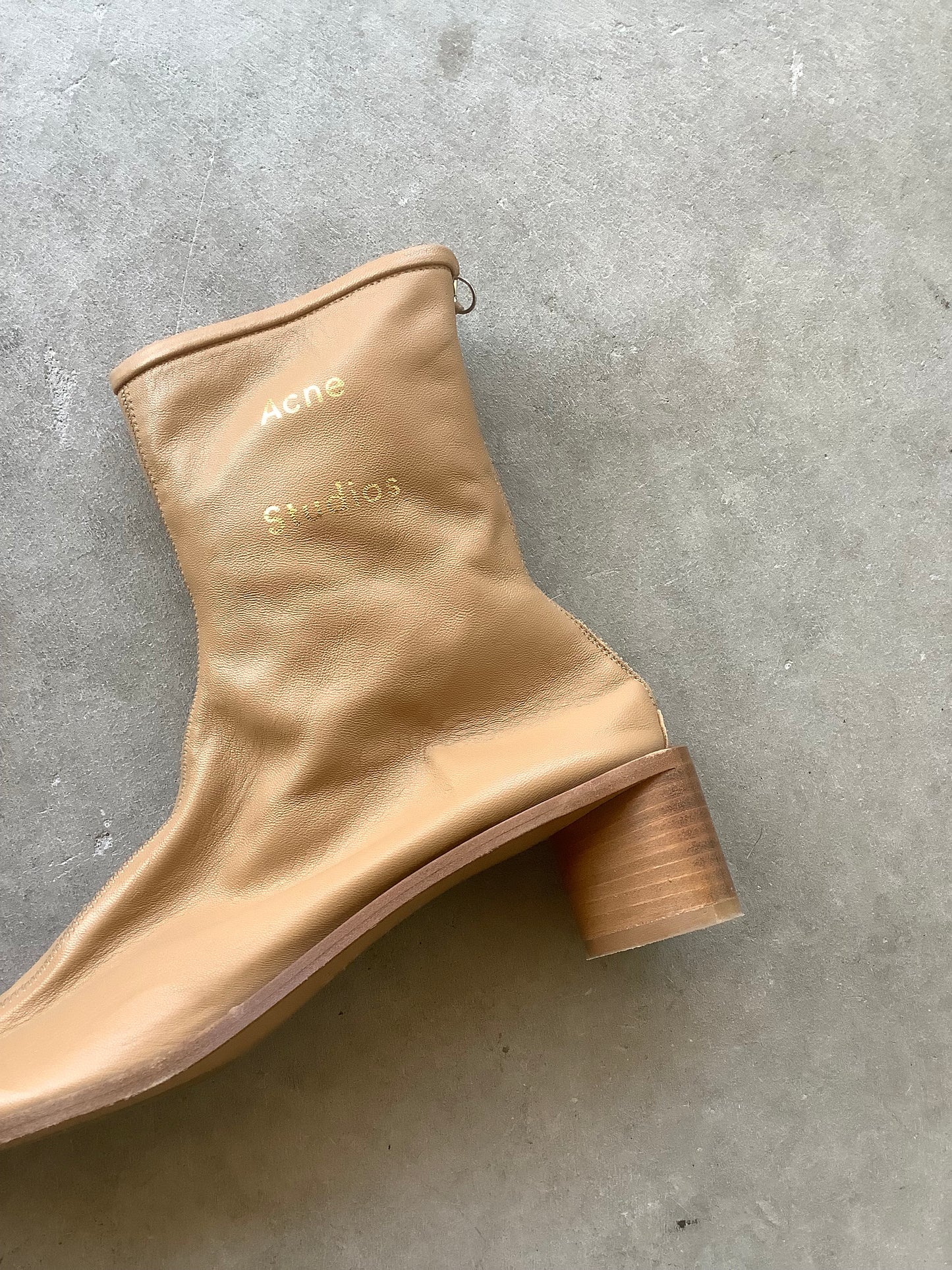 Tan Acne Studios Logo leather ankle boots EU 40