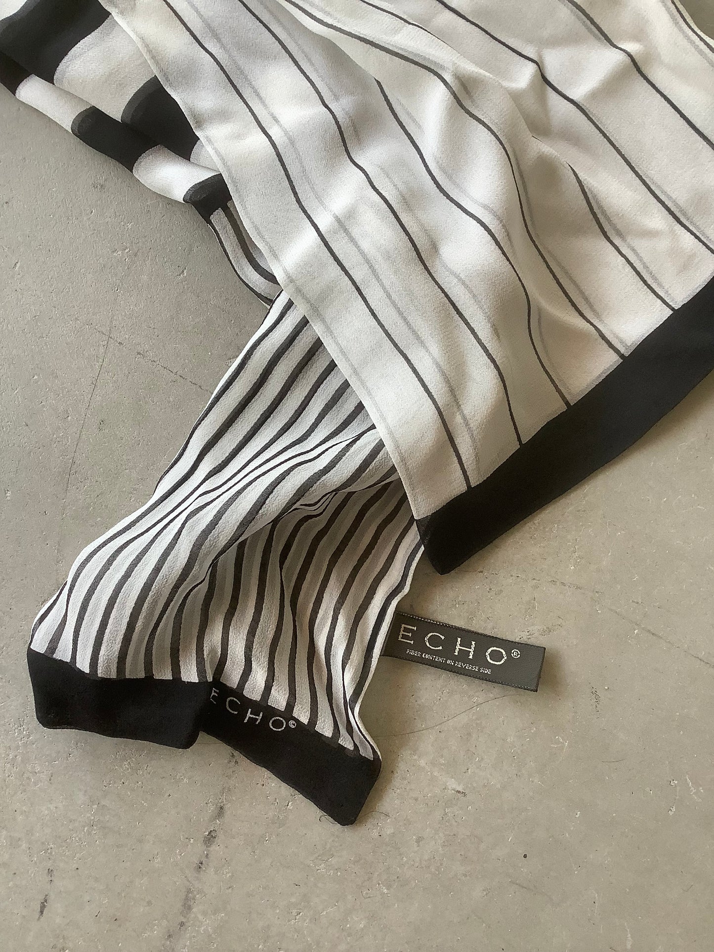 Black and white silk long scarf