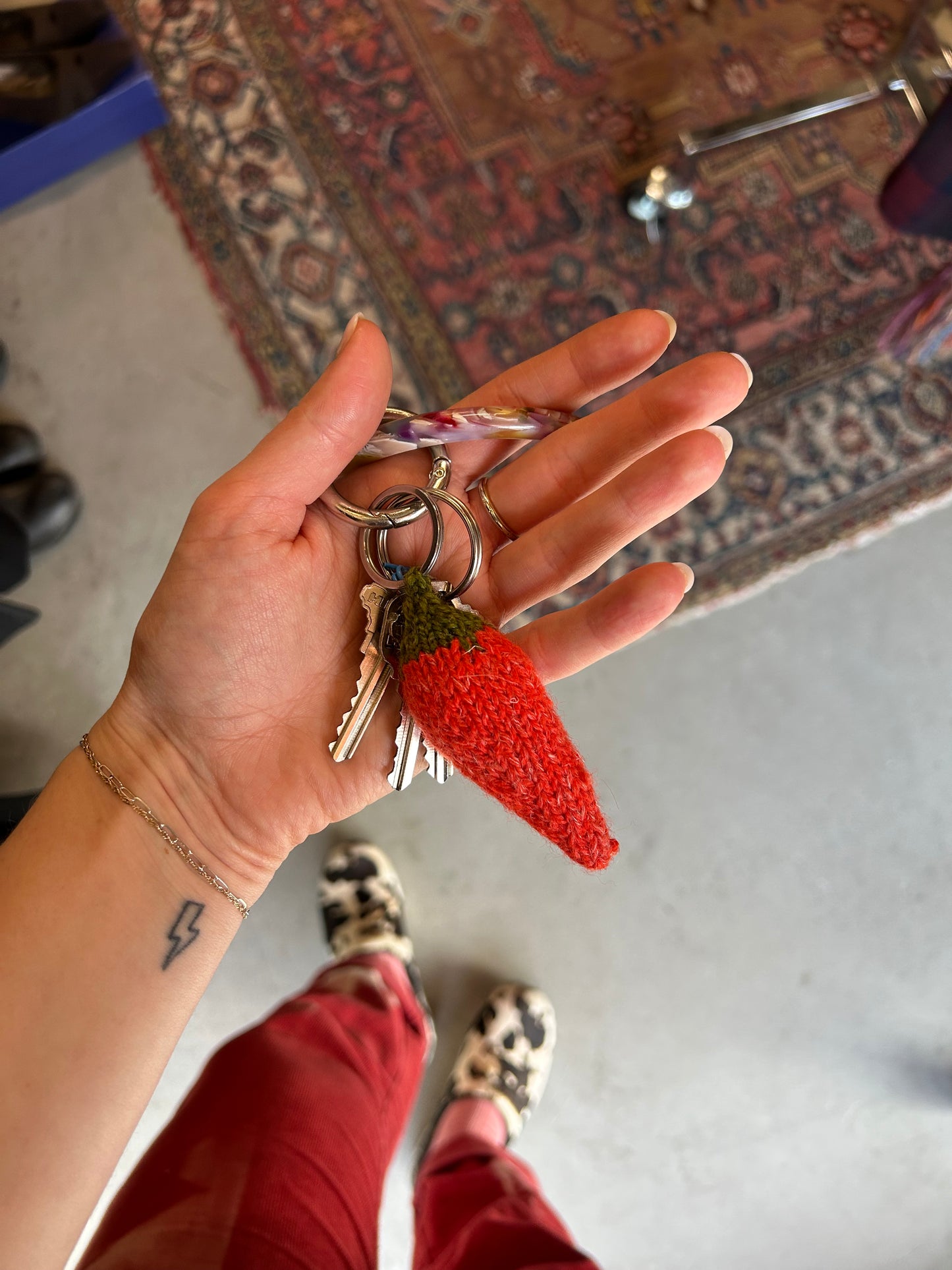 Knit chili pepper bag charm