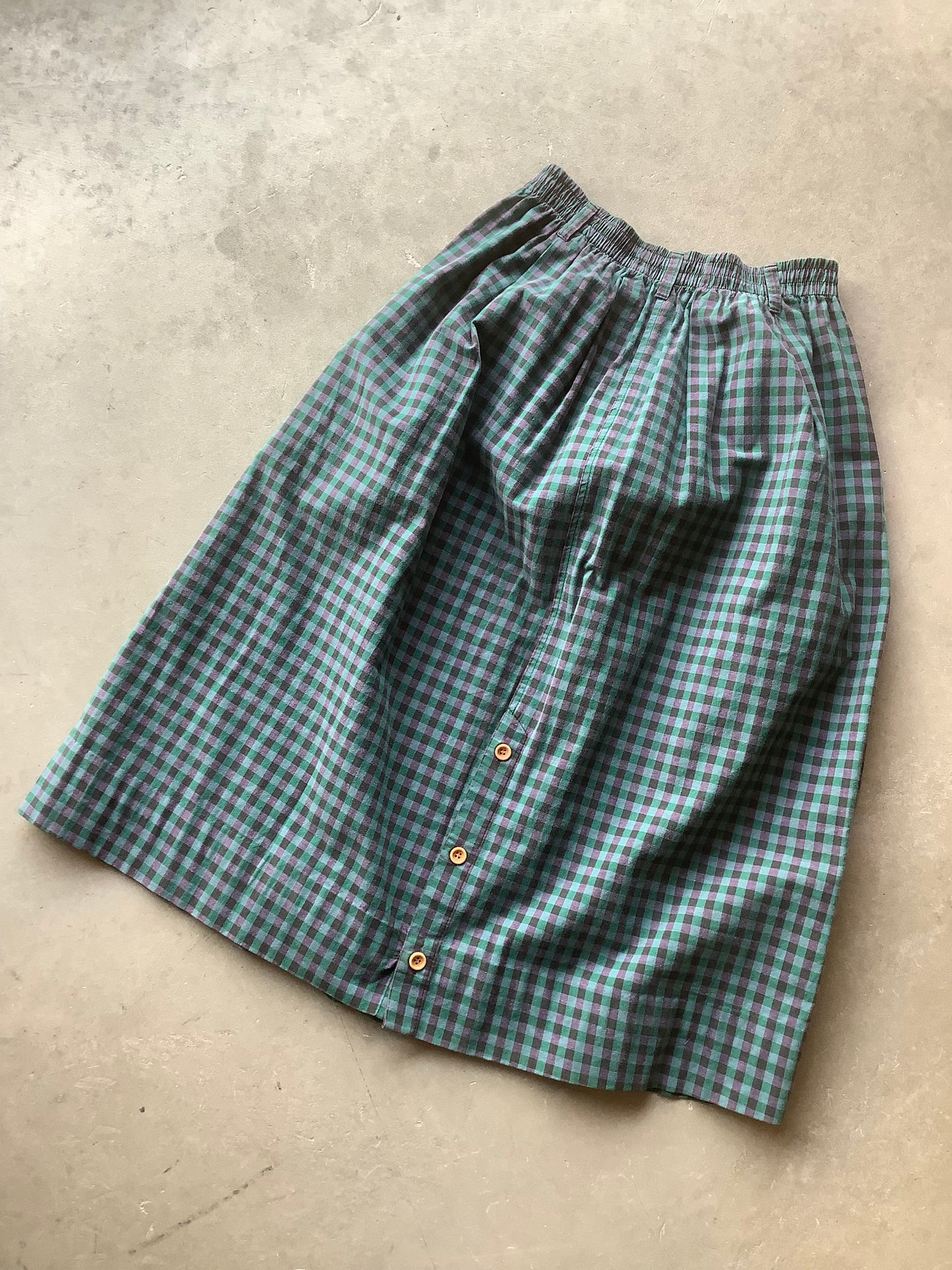 Green cotton gingham Midi skirt