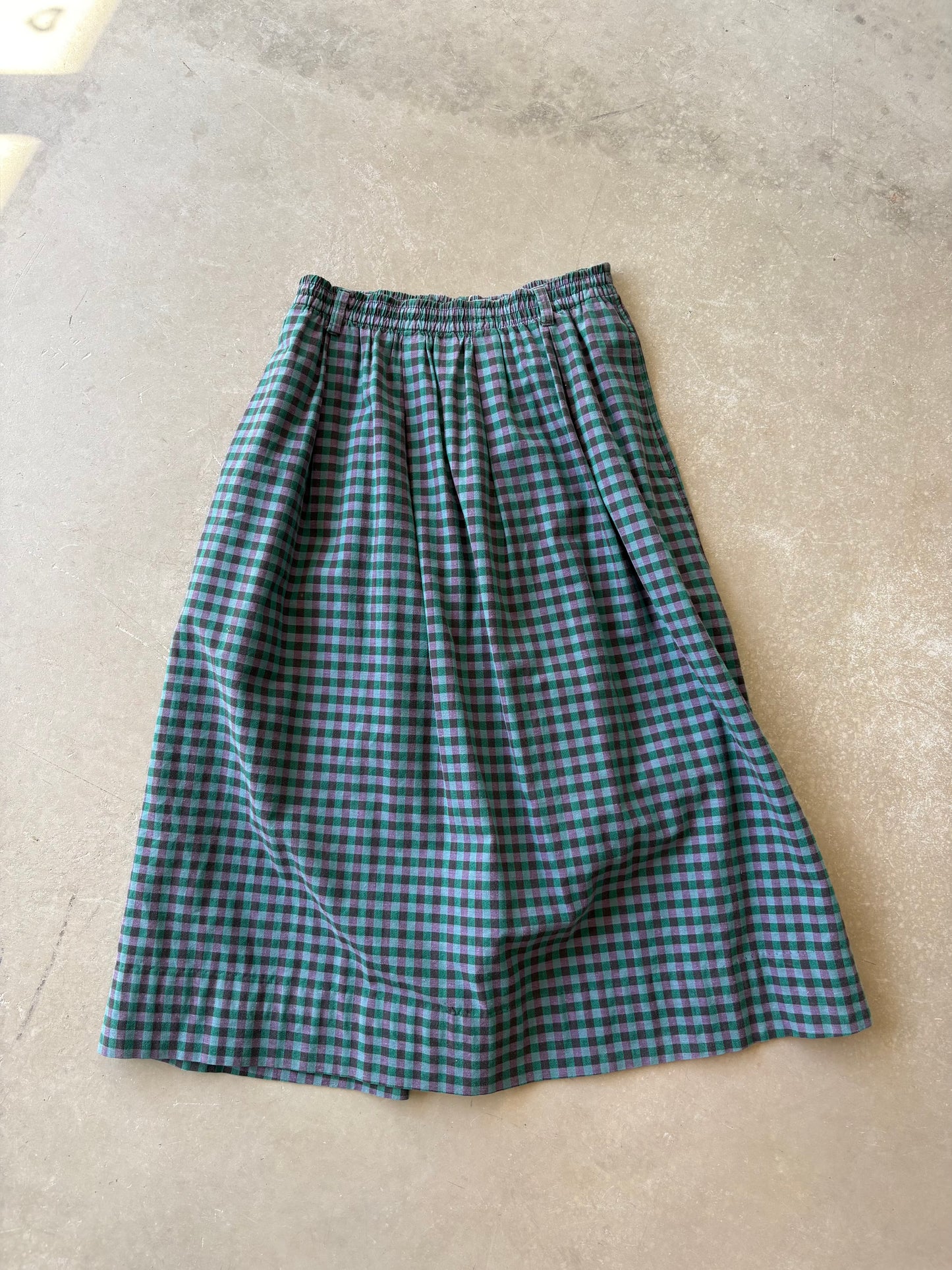Green cotton gingham Midi skirt