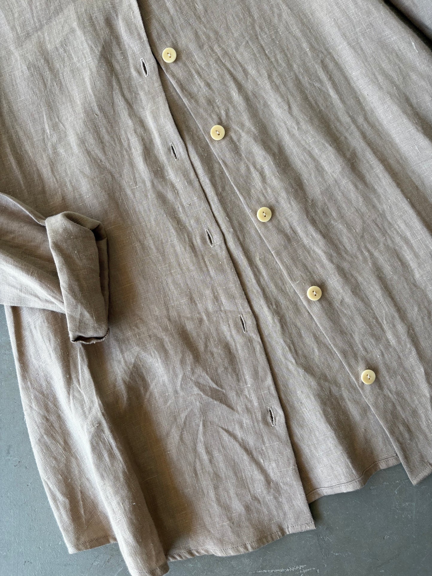Tan linen long button-down
