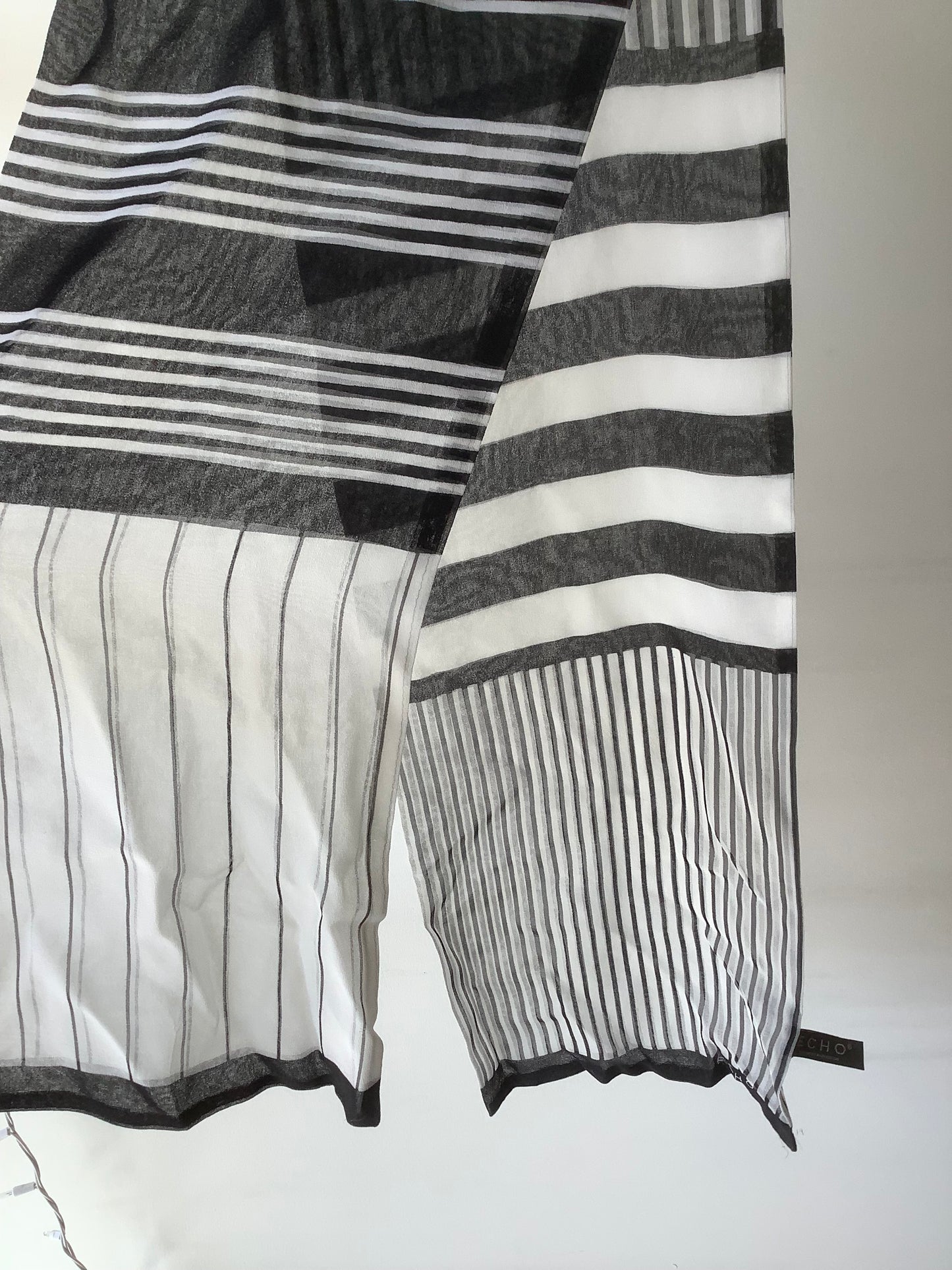 Black and white silk long scarf
