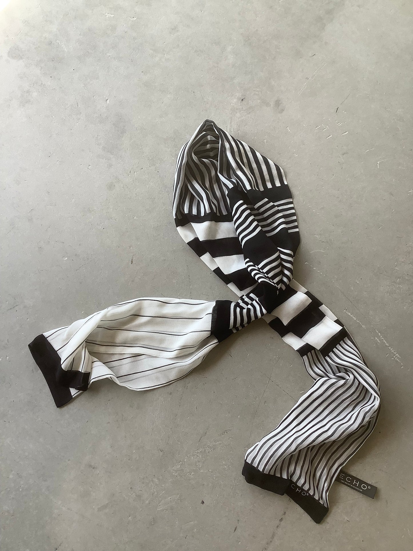 Black and white silk long scarf