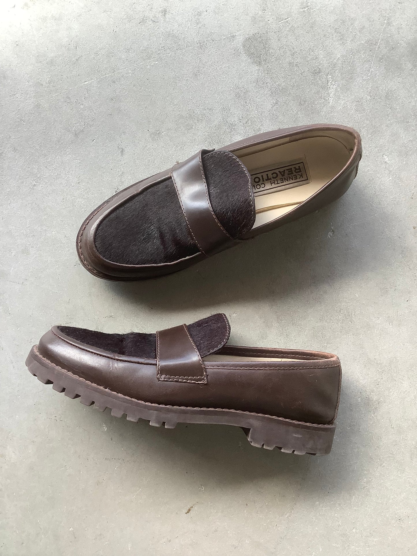 Brown pony hair leather loafers US 8.5