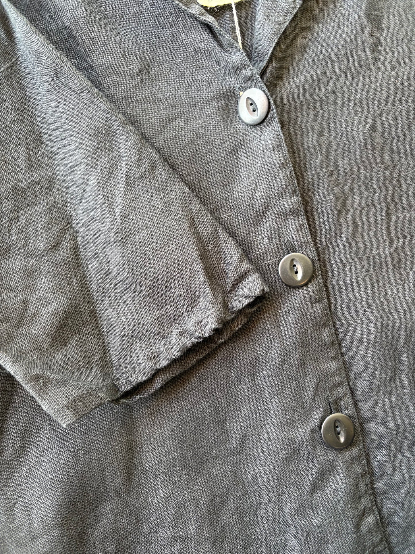 Black linen boxy button-up