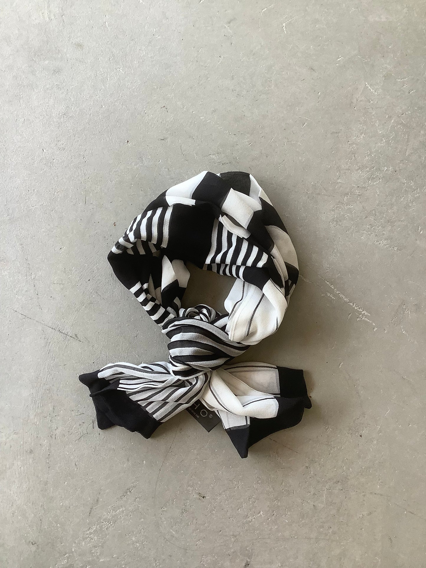 Black and white silk long scarf