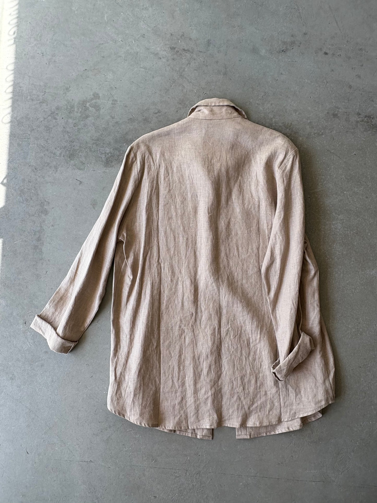 Tan linen long button-down