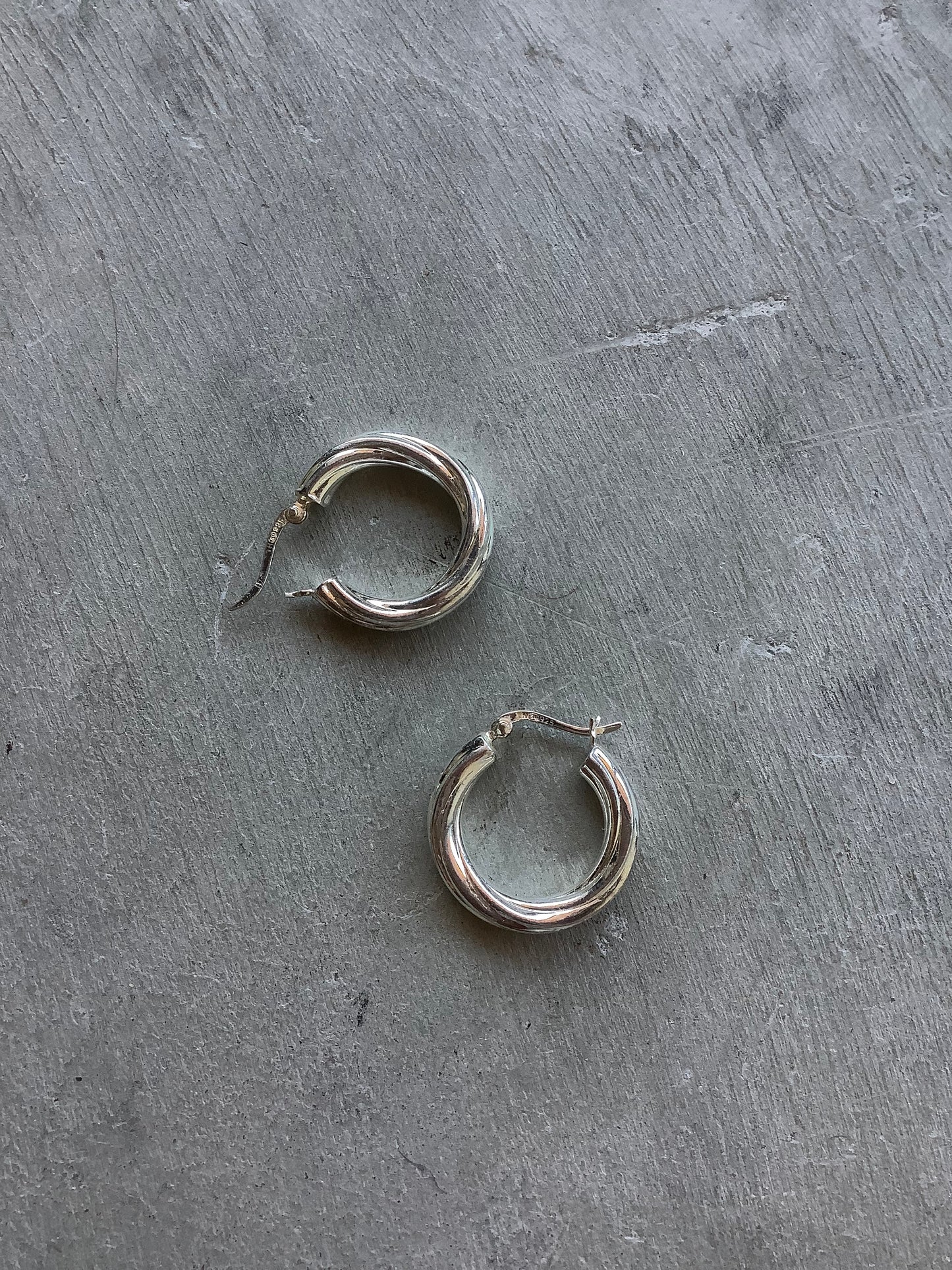 Sterling silver textured hoops