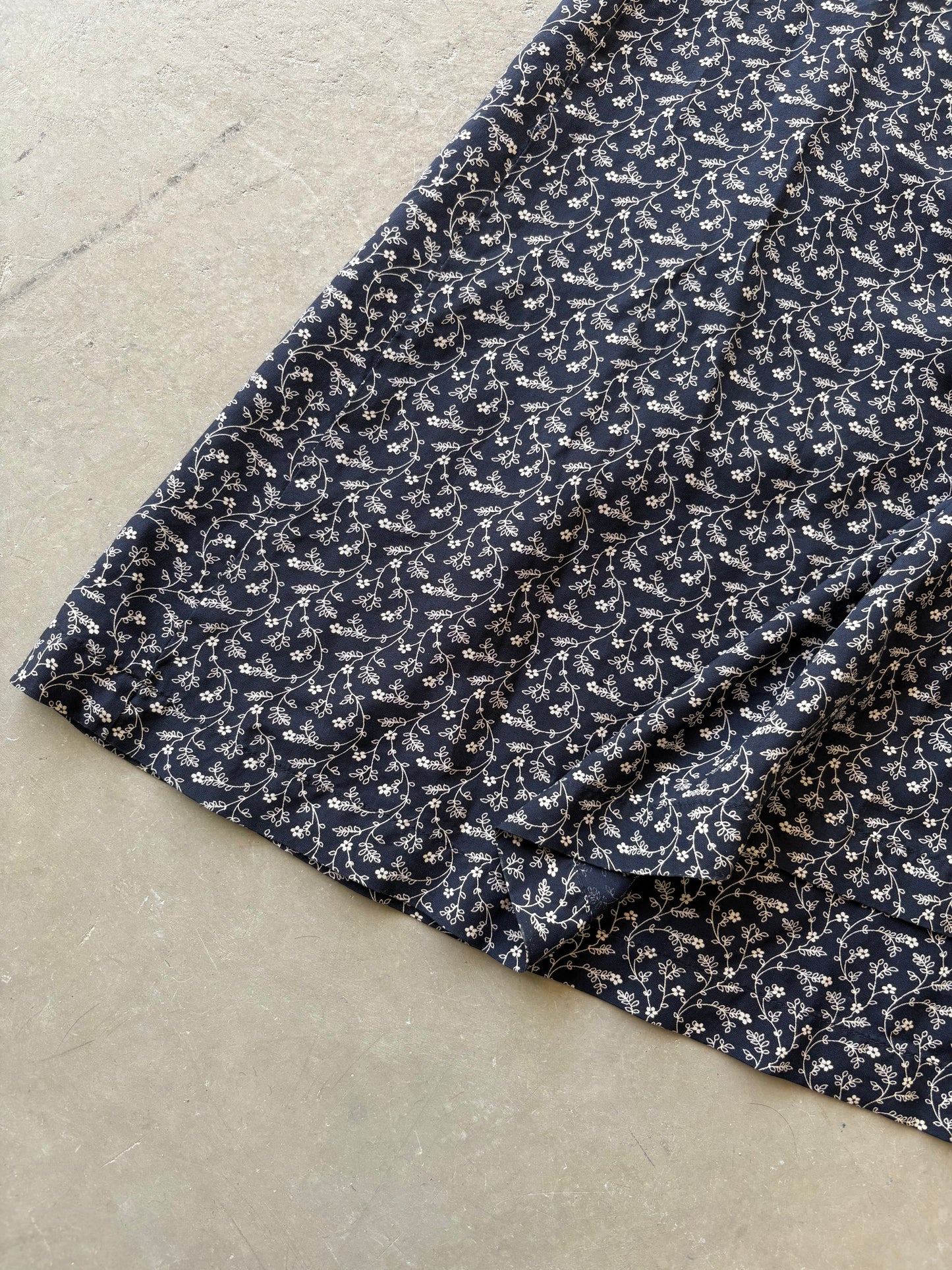 Navy silk wrap midi skirt