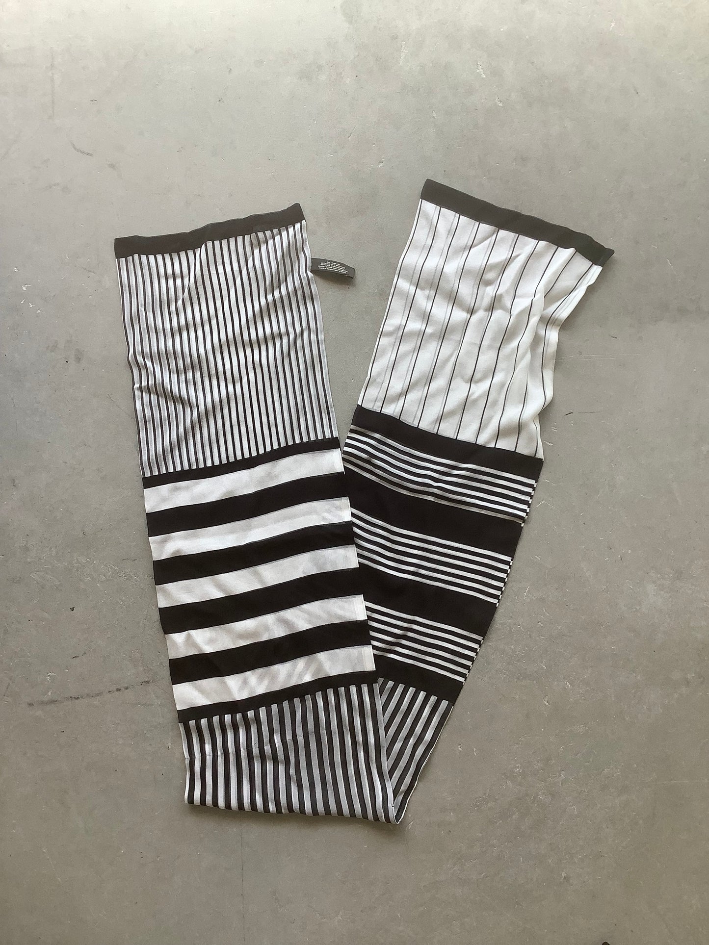 Black and white silk long scarf