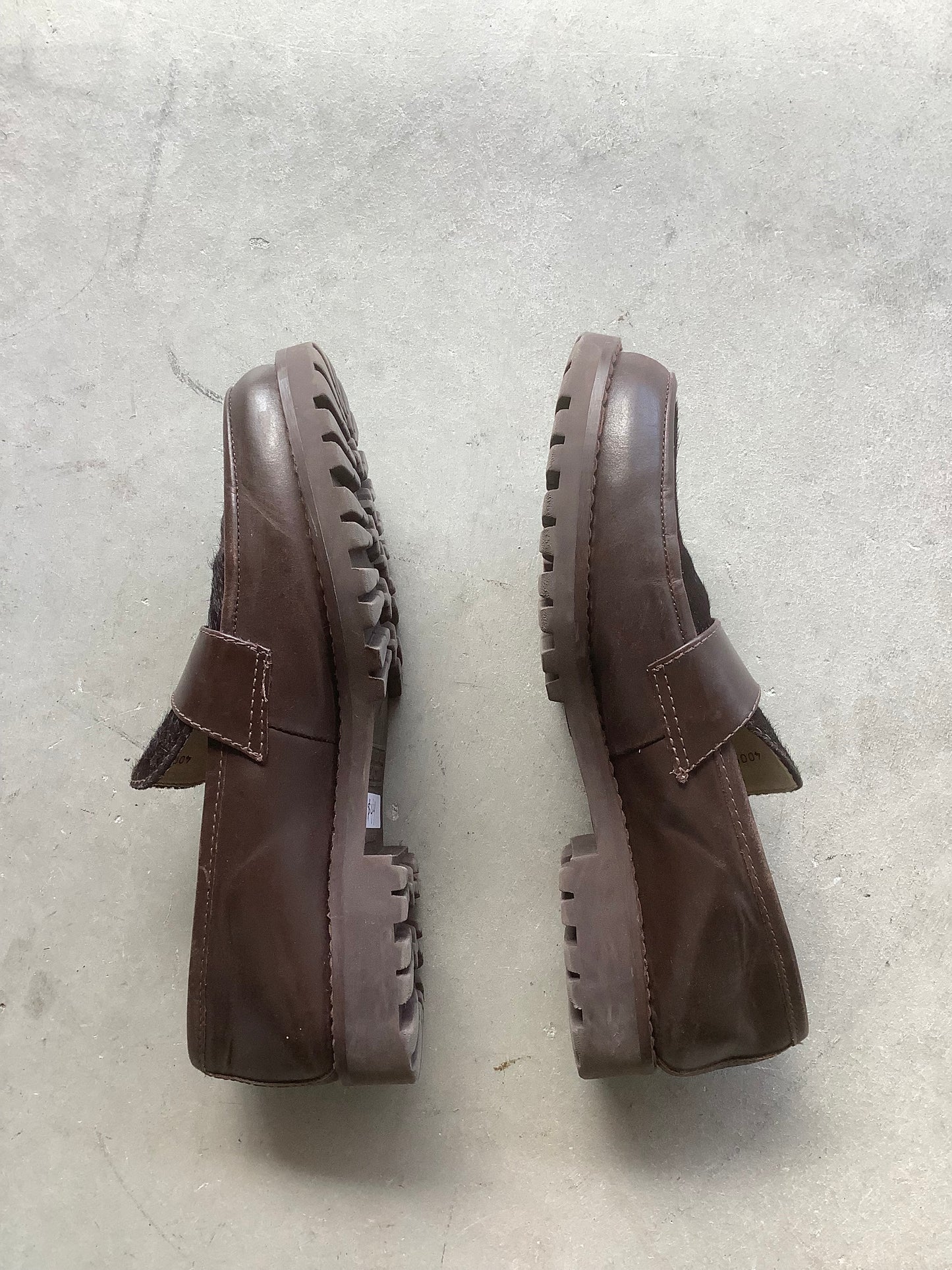 Brown pony hair leather loafers US 8.5