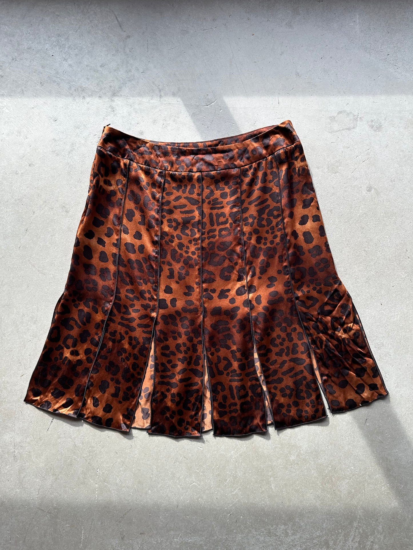 Brown Silk Leopard Print Car Wash Skirt