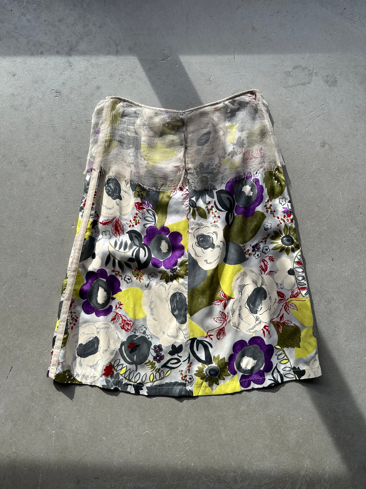 Floral Dries Van Noten Skirt With Sheer Overlay