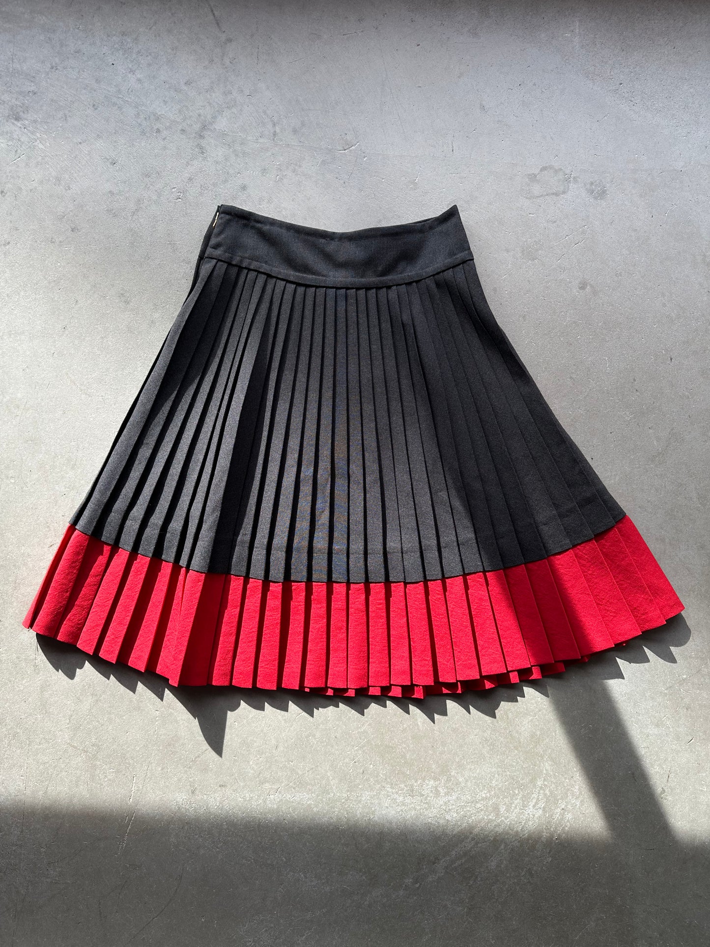 Gray and Red Marc by Marc Jacobs Pleated Wool Skirt