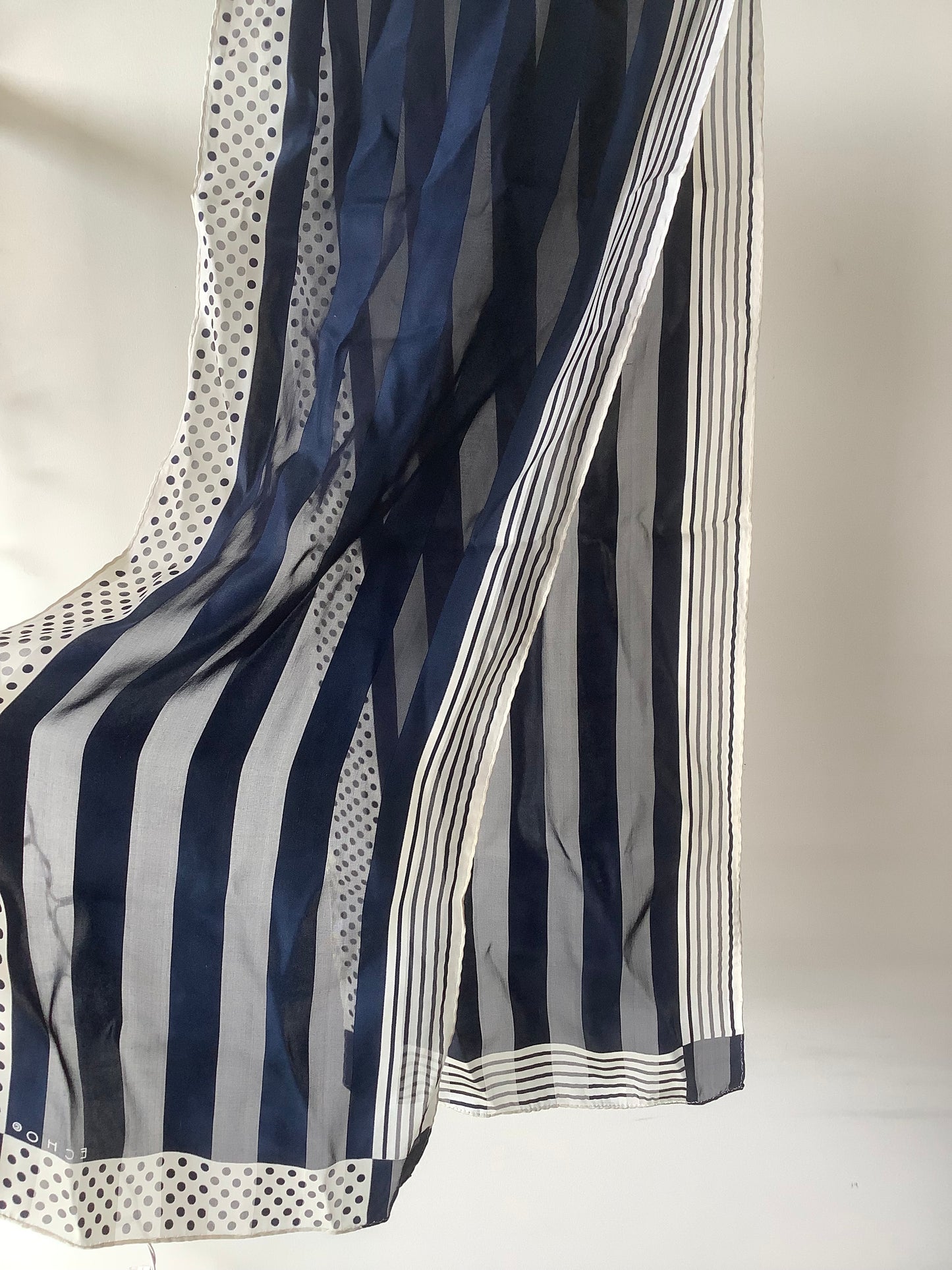 Navy silk long scarf