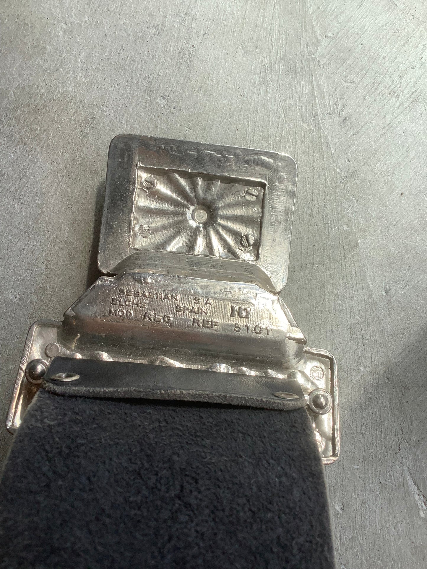 Extra wide black leather and silver belt
