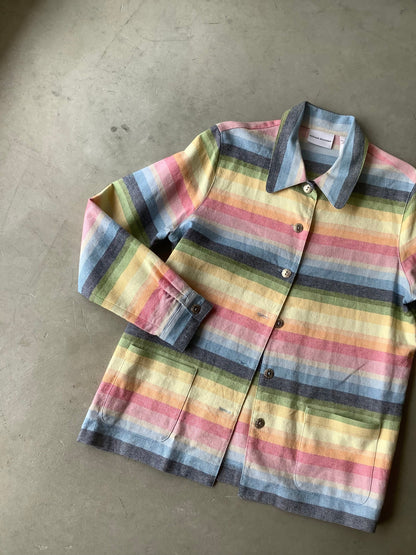 Rainbow Striped linen chore coat
