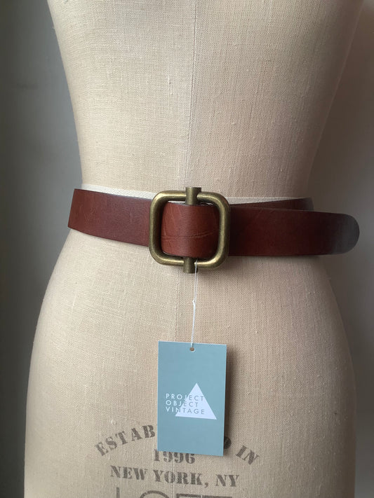 Brown leather and chunky brass belt