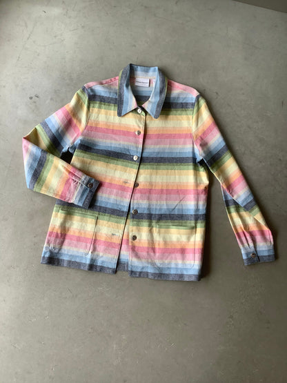 Rainbow Striped linen chore coat
