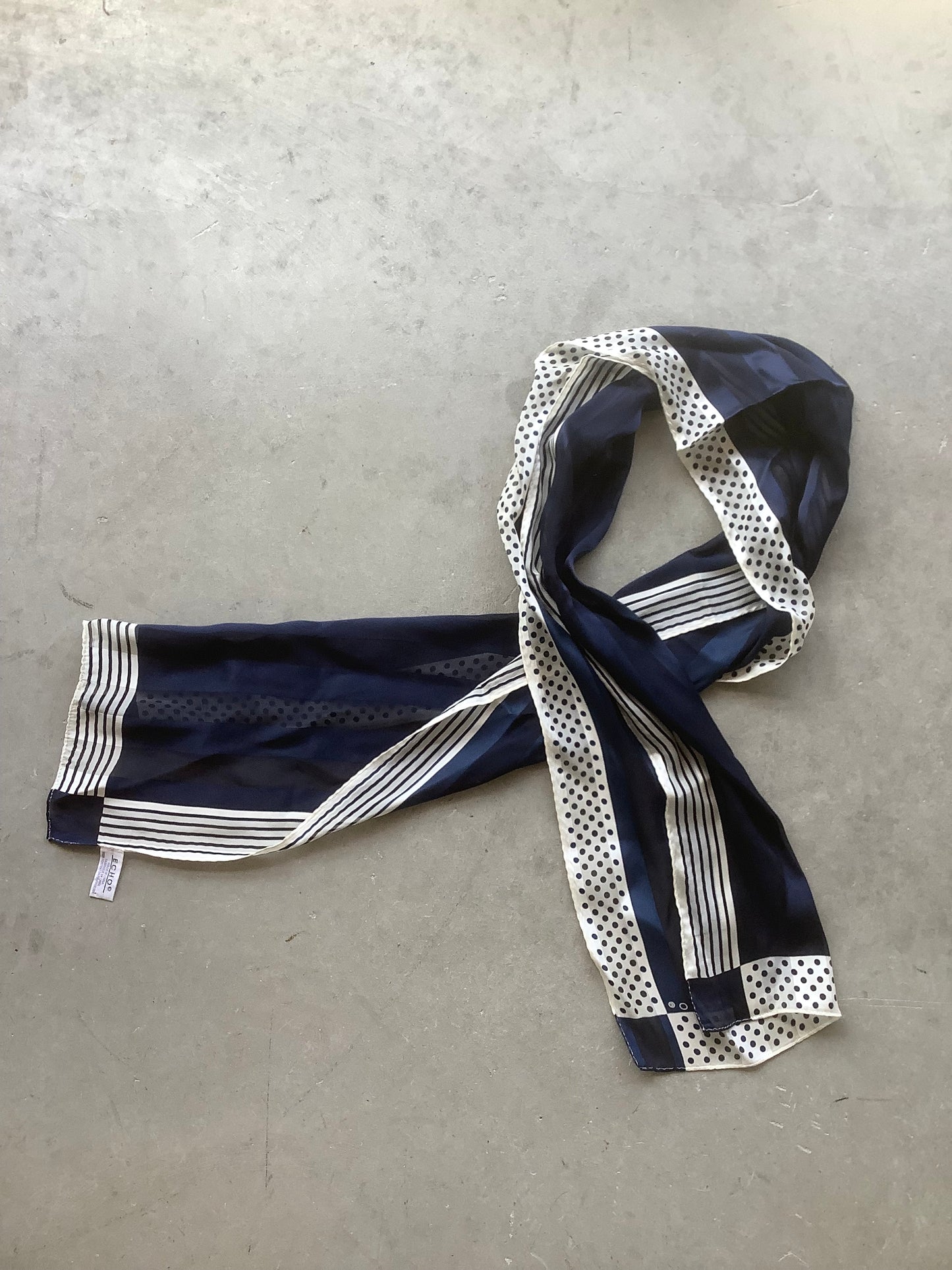 Navy silk long scarf