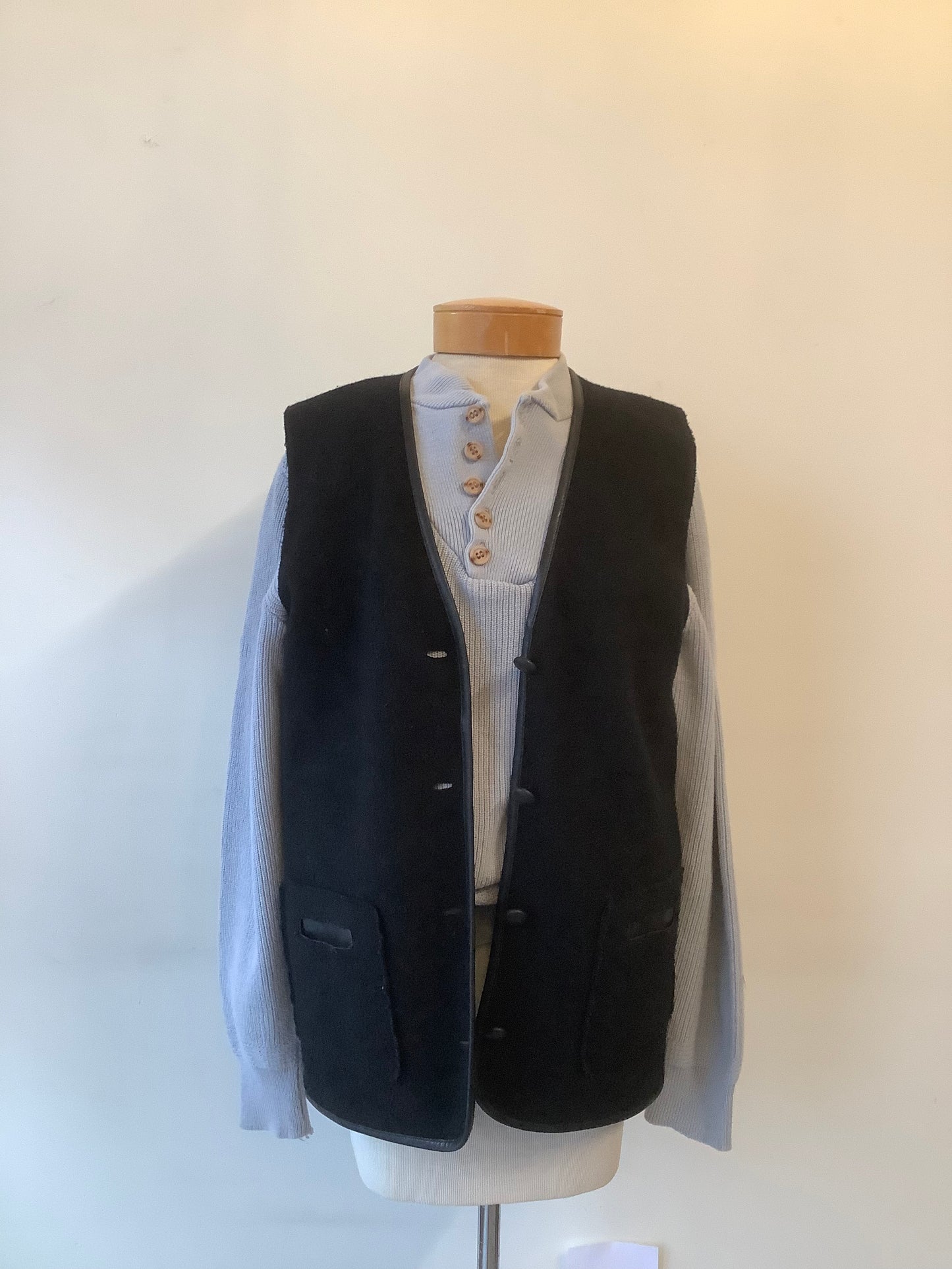 Black wool and leather vest