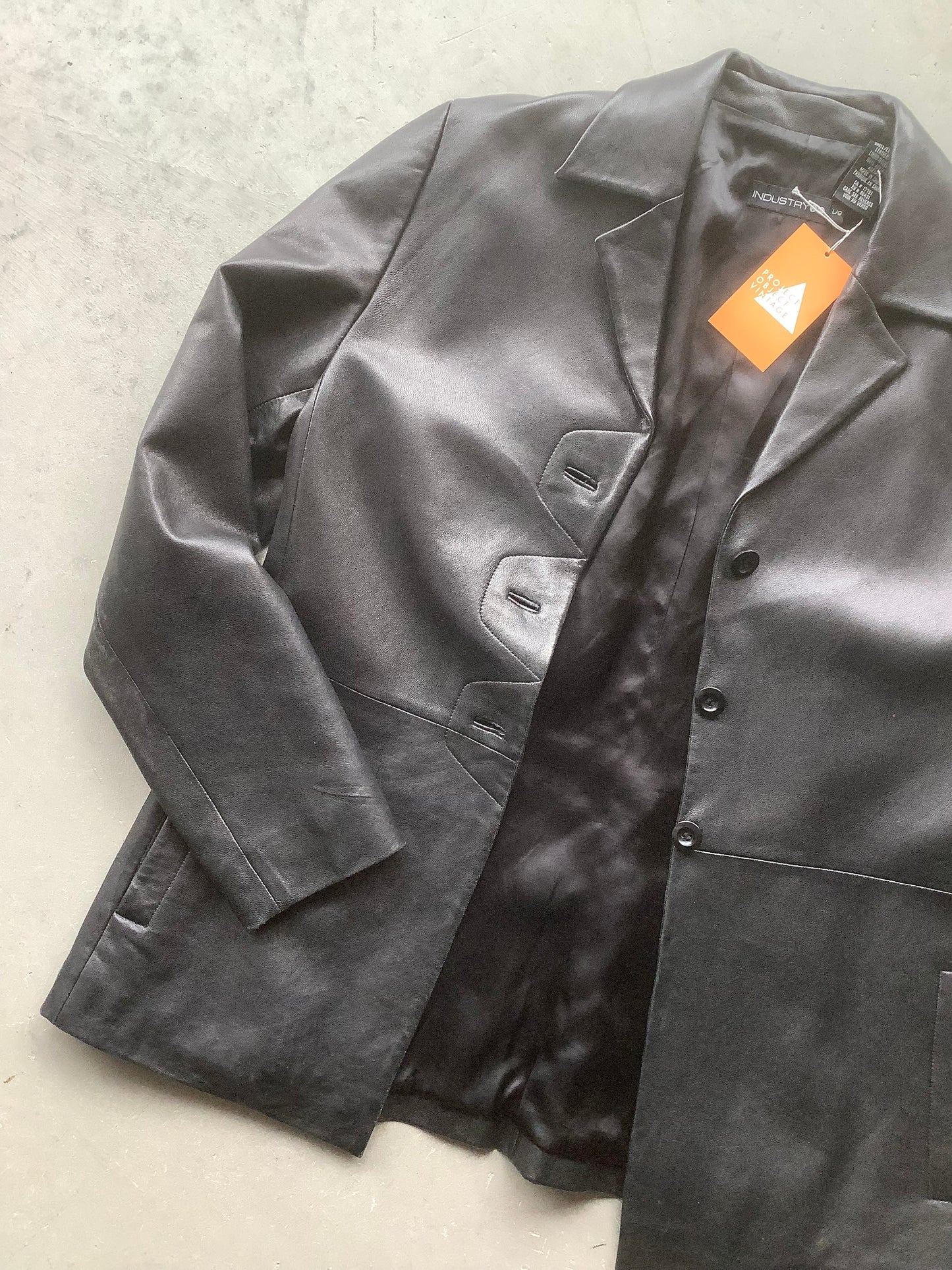 Black leather button-up jacket