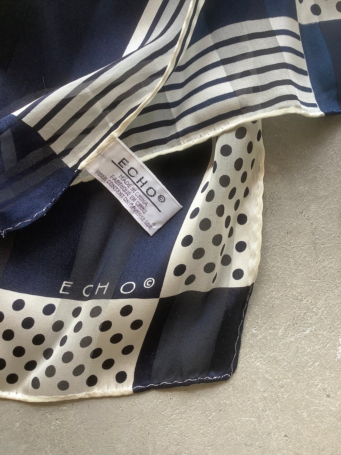 Navy silk long scarf
