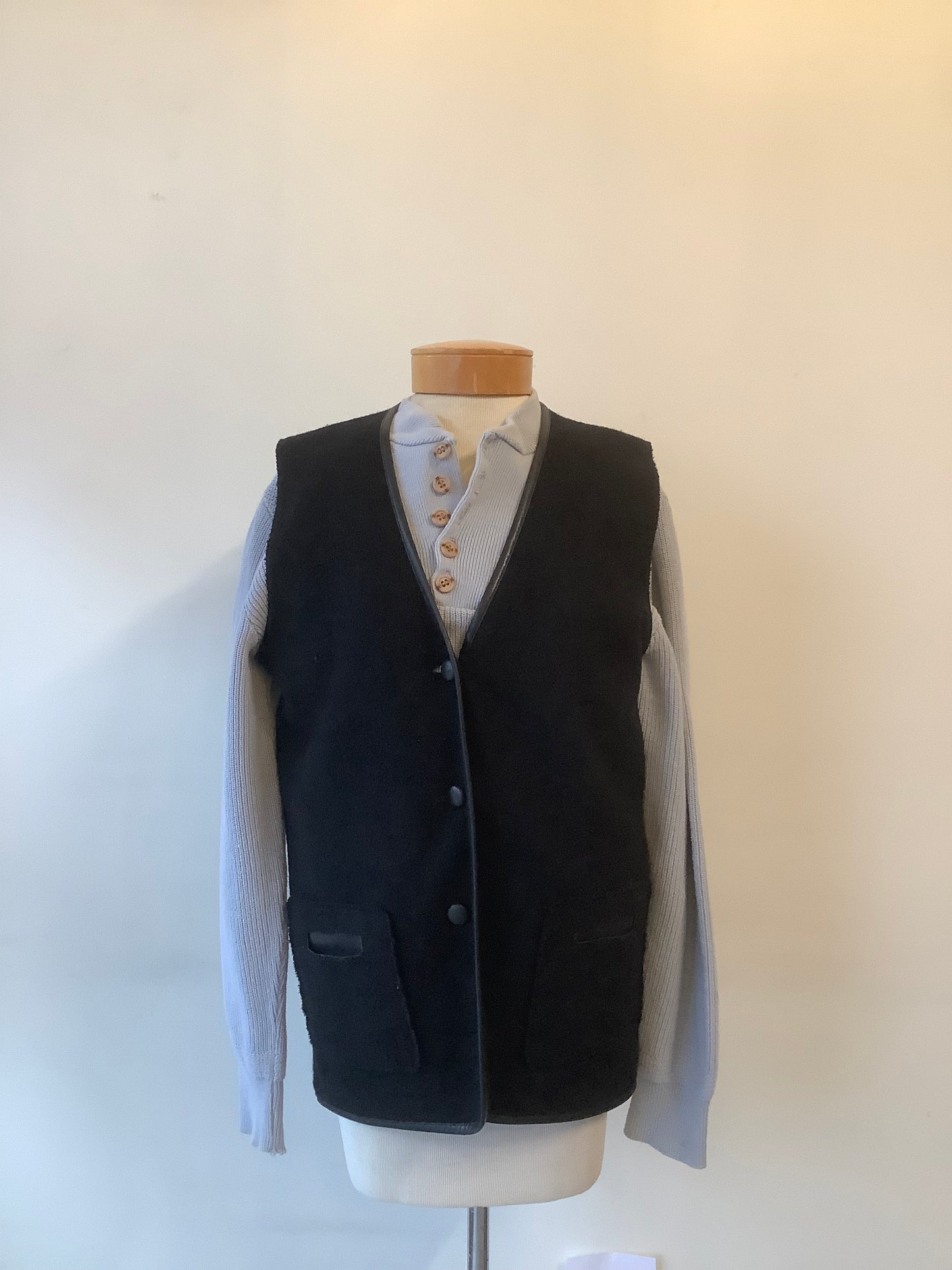 Black wool and leather vest