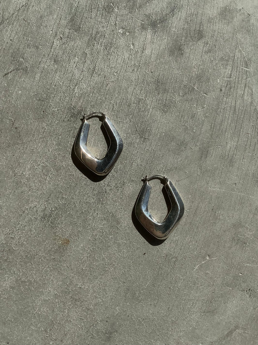 Sterling silver puffy diamond hoops