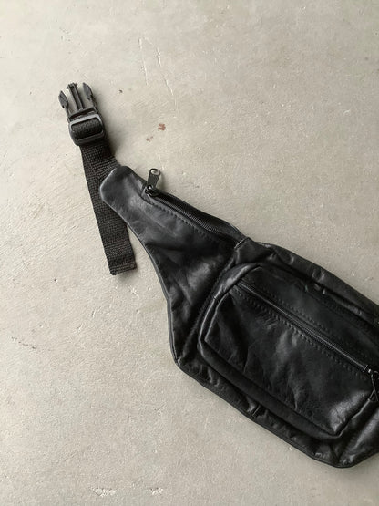 Black leather fanny pack
