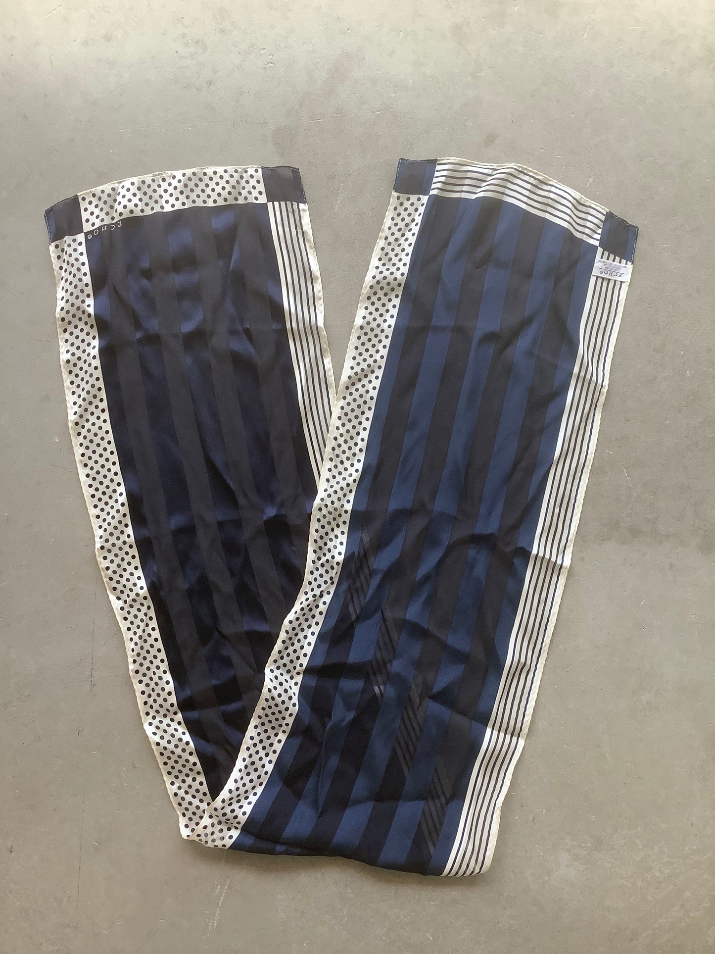 Navy silk long scarf