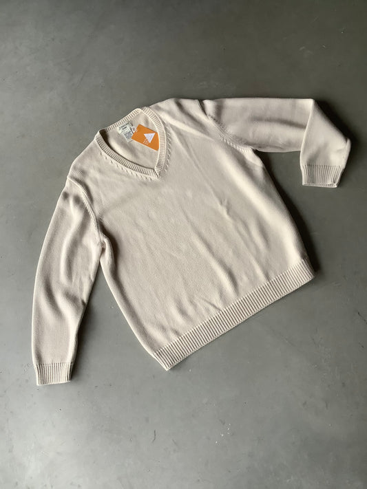 Ecru cotton V-neck sweater (XL)