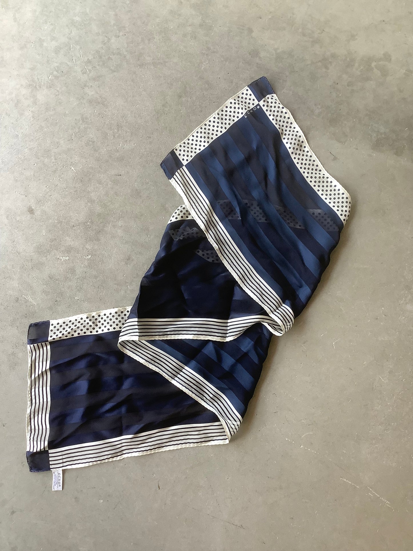 Navy silk long scarf