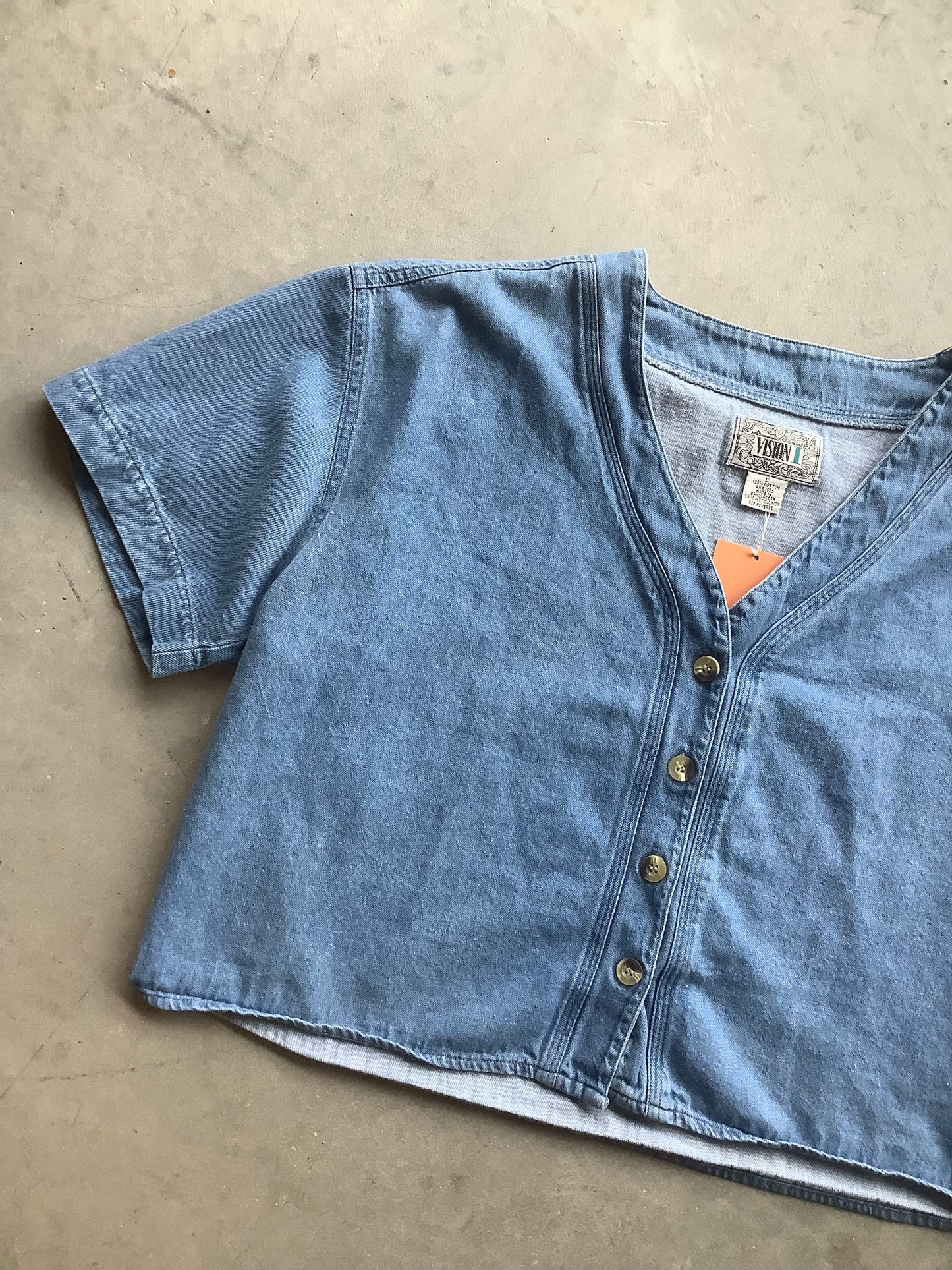 Cropped denim baseball tee