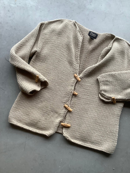 Tan cardigan with wooden toggles