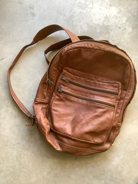 LL bean brown leather backpack