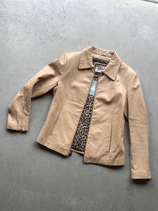 Tan Fitted leather Jacket